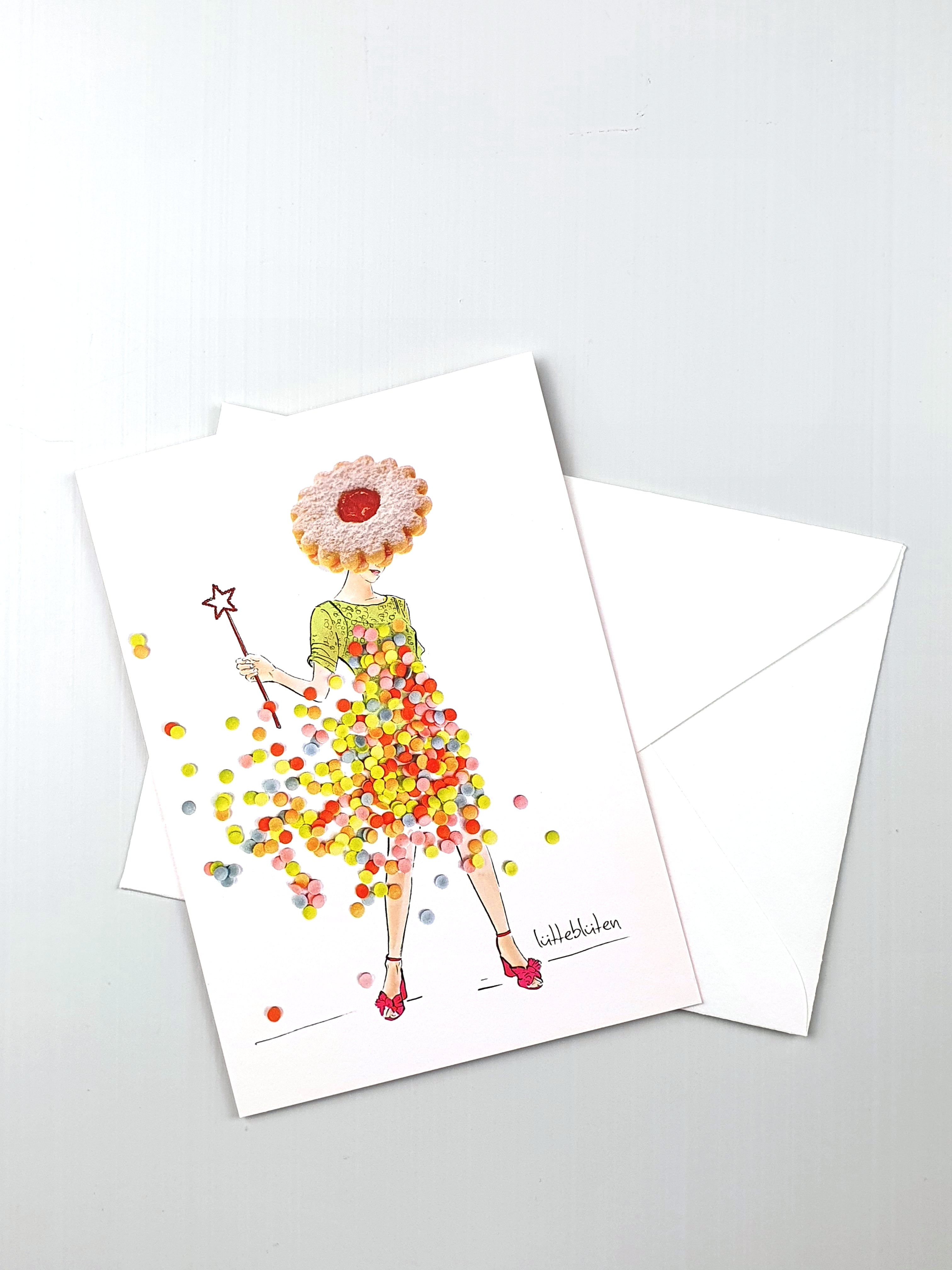 Grußkarte "Zuckrige Wunschfee" inkl. Umschlag